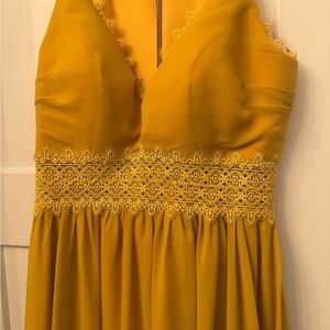 Elegant Mustard Lace Trim Dress